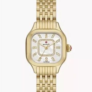 New Michele Meggie 18K Gold-Plated Diamond Dial Women's Watch
